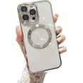 thumbnail image 6 of Compatible with iPhone 14 Pro Max Magnetic Clear Case,Luxury Plating Bling Transparent Shockproof MagSafe Case with Full Camera Lens Protector for iPhone 14 Pro Max Women Girl Men-Silver, 6 of 13