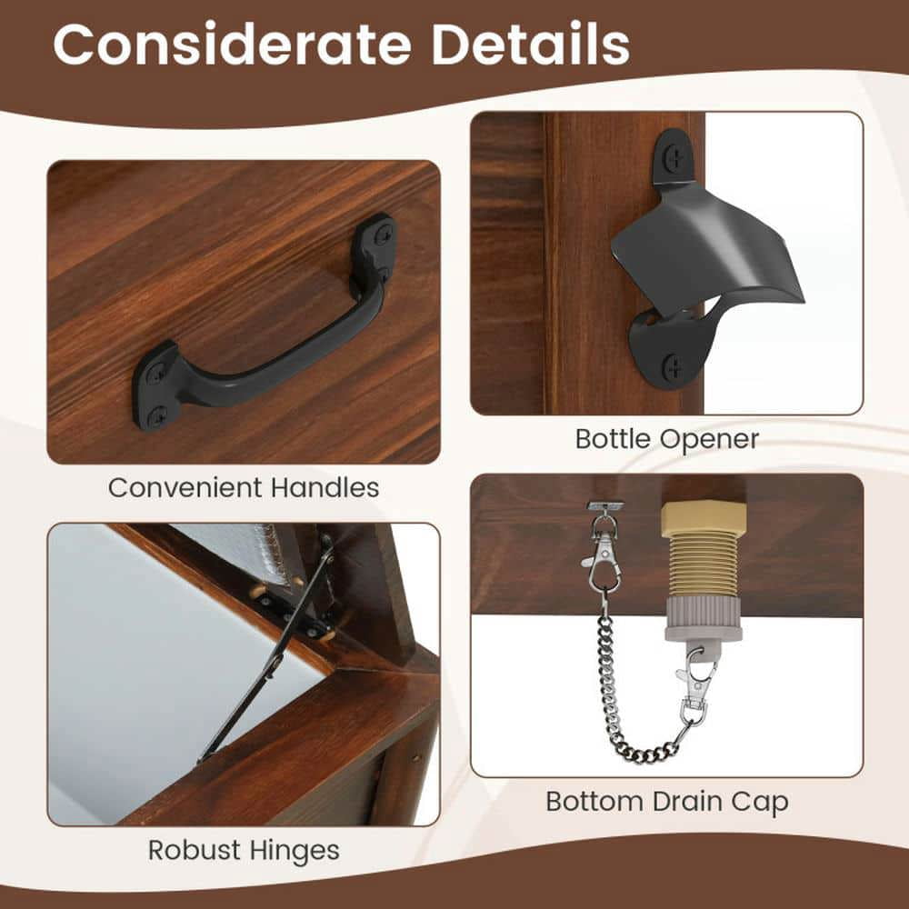 Spaco Wooden Patio Cooler with 3 Handles and Bottle Opener, Camping Cooler for Patio, Garden, Backyard, Brown