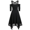 thumbnail image 4 of Wirziis Halloween Costumes for Women Gothic Black Dress, Plus Size Lace Trim Sleeve Gothic Style Dress, 4 of 5