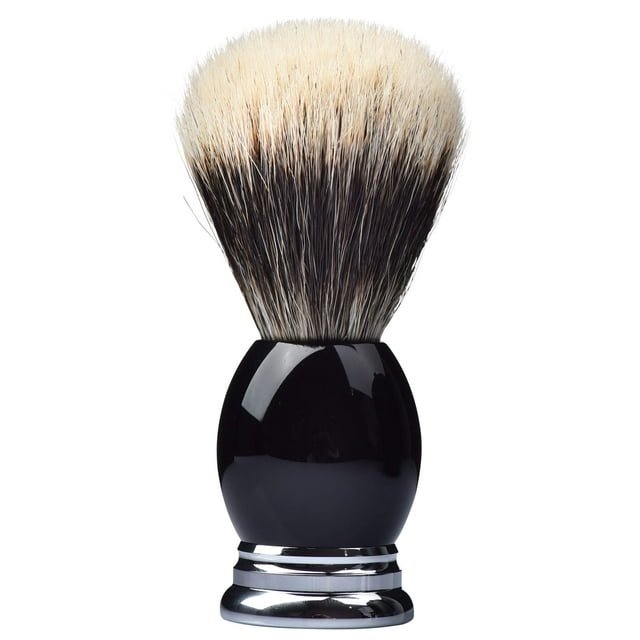 Je&Co Brocha de afeitar de cerdas de tejón 100 % finas con punta plateada y base de resina pesada (parte superior curvada)