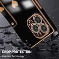 thumbnail image 3 of Compatible with iPhone 13 Pro Max Case with Strap Women Girls, Cute Luxury Gold Heart Pattern, Soft TPU Shockproof Loop Plating Protective Square Case Cover for iPhone 13 Pro Max 6.7 in-Black, 3 of 12