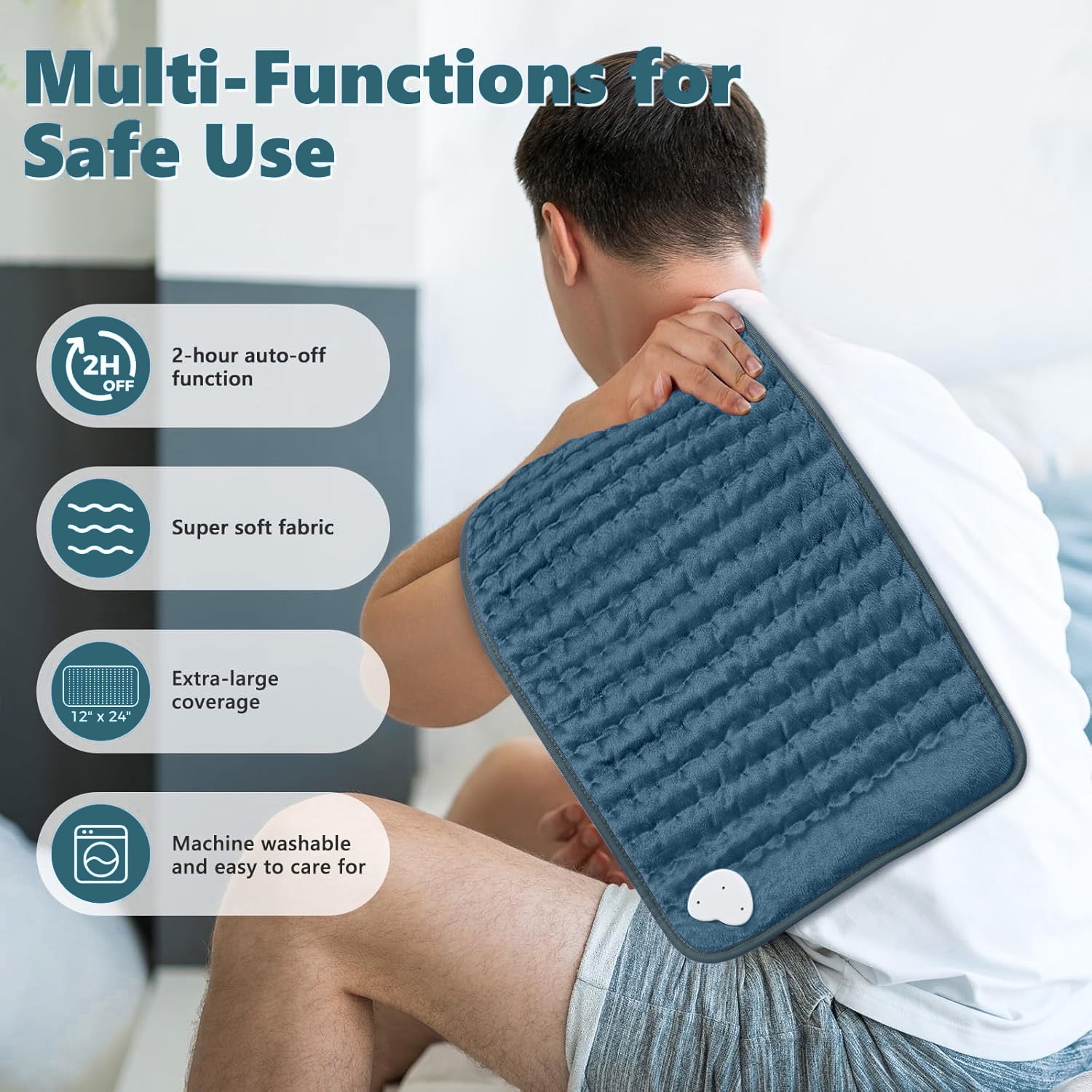 Heating Pad for Back,Neck,Abdomen,Shoulder,Knee,Arms,Legs,Dry/Moist Heat & Auto Shut off, Birthday Gifts for Men and Women,12" x 24",Blue Gray,1 Pack
