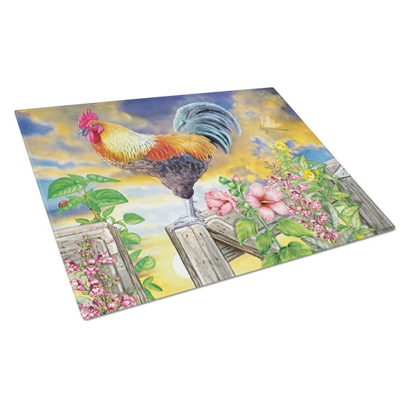 Carolines Treasures PRS4063LCB Rooster Barnyard Morning Glass Cutting Board Large, 12H x 16W, multicolor