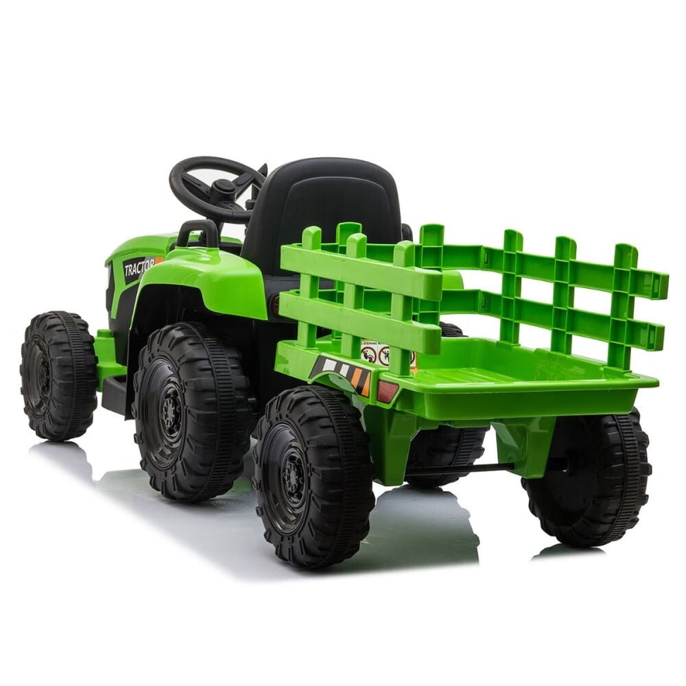 12V Kids BatteryPowered Toy Tractor with Trailer Electric Ride On Car