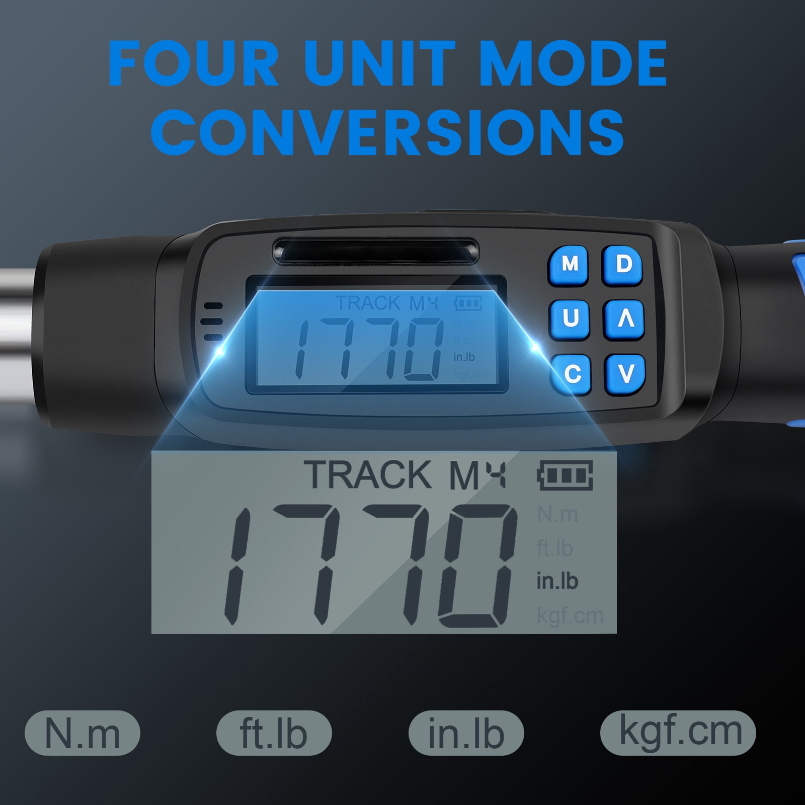 Digital Display Torque Wrench 1/2 inch 10-200NM with 5/16 inch,7/20 inch,3/8 inch,7/16 inch,16/32 inch Adapter