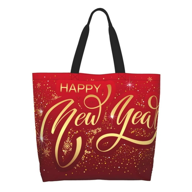 Balery Happy New Year2 Bolsa Tote Estilo Estético con Cremalleras, Bolsa de Hombro, Bolsa de Compras Grande y Plegable