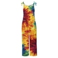 thumbnail image 4 of DDAPJ pyju Wide Leg Jumpsuits for Women 2025 Trendy Tie Dye Print Casual Baggy Overalls Summer Linen Beach Rompers Adjustable Strap Long Playsuit Sales of The Day Clearance Prime Multicolor M, 4 of 5