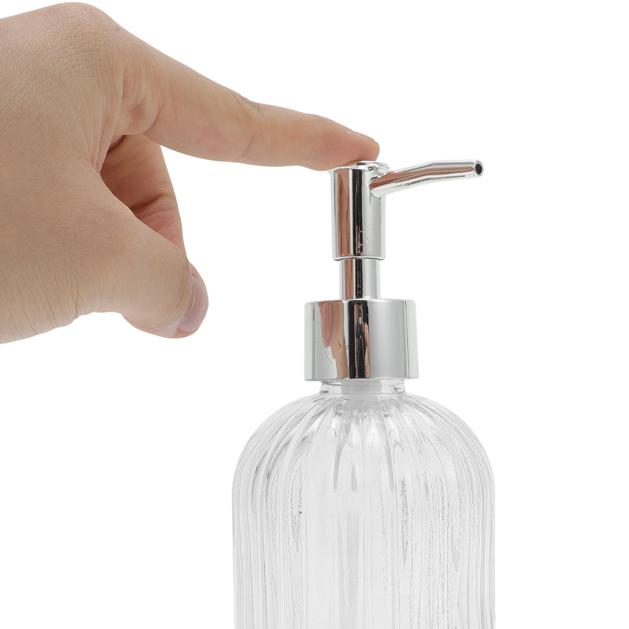 Unique Bargains Convenient Vertical Stripe Soap Dispenser 13.53oz 1 Pc Clear Silver