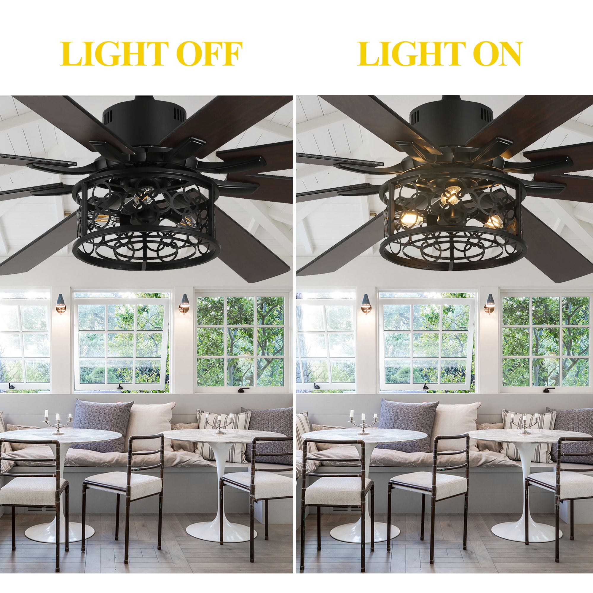 Chords Attic 72" Reversible 8-Blade Ceiling Fan with LED Lights, Remote 3-Color, 6-Speed and Timer