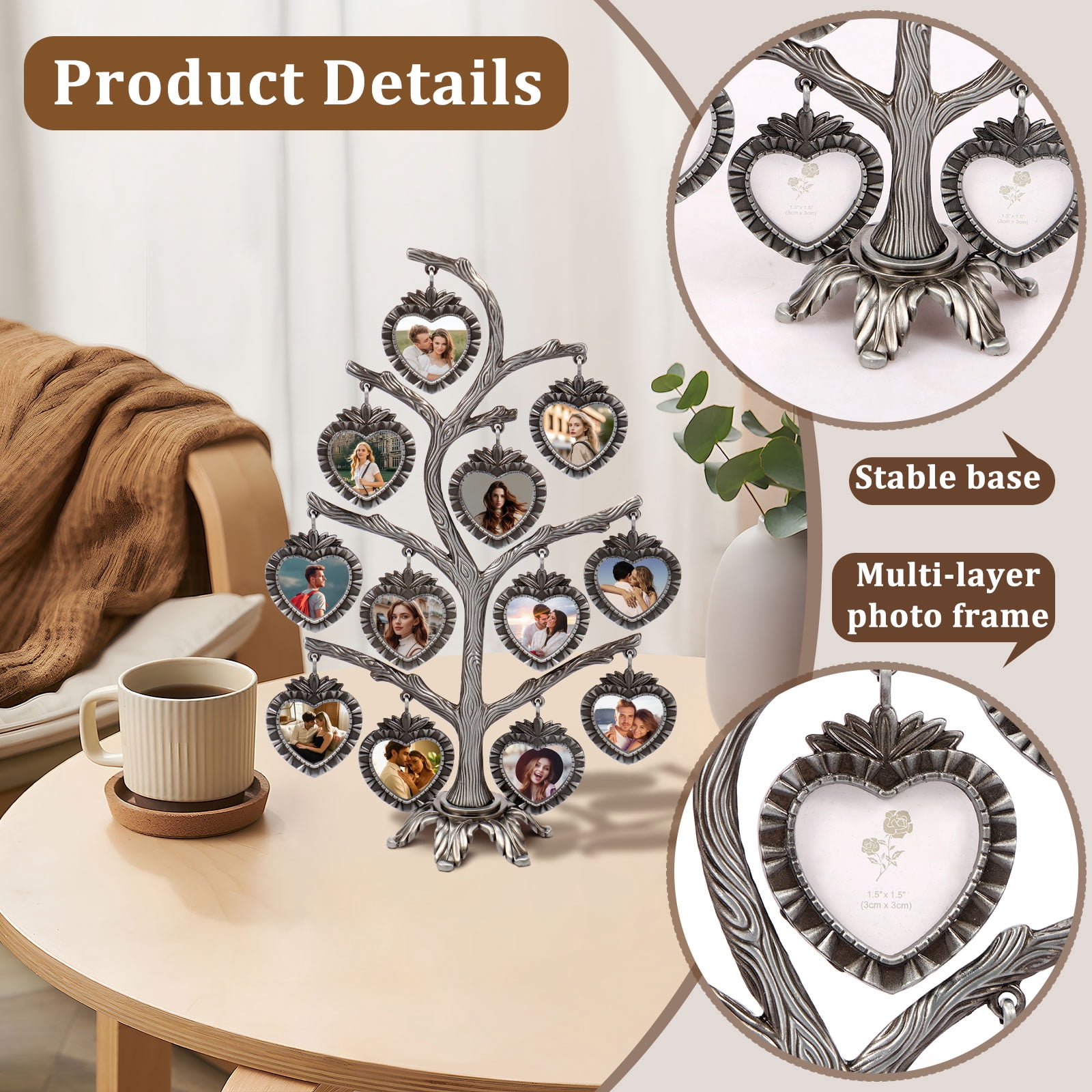Keyohome Photo Frame Family Tree Metal Family Tree Photo Frame Tree Shape Display Rich Multi Picture Frame Tree Free Combination Photo Picture Tree Displays for Home Wedding Decor