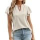 thumbnail image 1 of Camisa con ojales para mujer, volantes, manga corta, ribete con volantes, cuello en V, Color puro, camisa para mujer, Top para primavera y verano, amarillo, L, 1 of 6