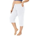 thumbnail image 2 of Wrcnote Ladies Straight Leg High Waist Loungewear Baggy Daily Wear Elastic Waisted Pants Capri Trousers White 3XL, 2 of 5