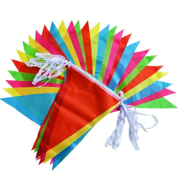 100M Multicolored Triangle Flags Bunting Banner Nylon Fabric Pennant Festival Outdoor Colorful Decoration