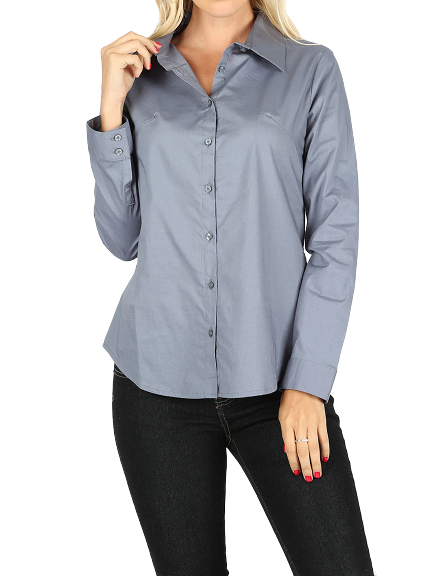 TheLovely - Women's Basic Long Sleeve Button Down Blouse Shirt (S-3XL