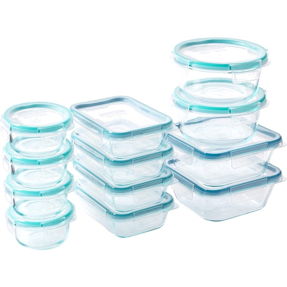 Total Solution 24-Pc Glass Food Storage Container Meal Prep Set with Plastic Lids, 4-Cup, 2-Cup & 1-Cup, BPA-Free Lids with 4 Locking Tabs, Microwave, Dishwasher, and Freezer Safe