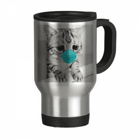 

Sad Head Cat Expression Face Sorrowful Travel Mug Flip Lid Stainless Steel Cup Car Tumbler Thermos