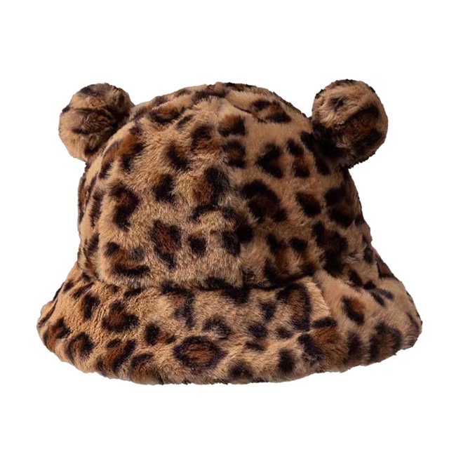 Gorro de pescador de felpa, forma encantadora, cómodo, ligero, versátil, delicado, cálido, de invierno, gorro de oso para estudiantes, Color leopardo