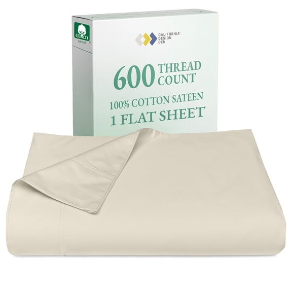 100% Natural Cotton Flat Sheet Only - 600 Thread Count, Soft and Crisp, Breathable, Top Sheet Only, Premium Sateen Weave - Ivory (Creamy Beige Tone), King Size