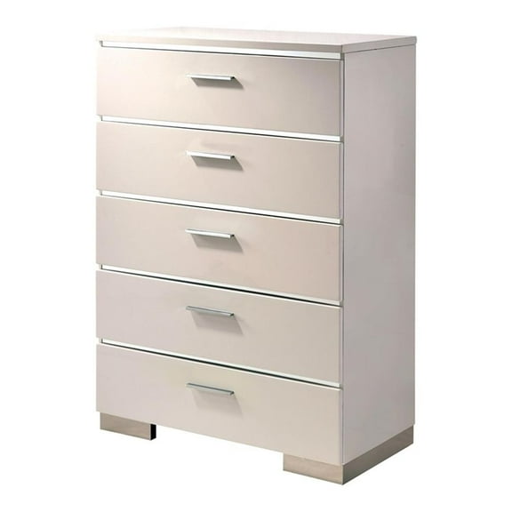 Bowery Hill Contemporary Wood Chest with 5 Spacious Drawers in White
