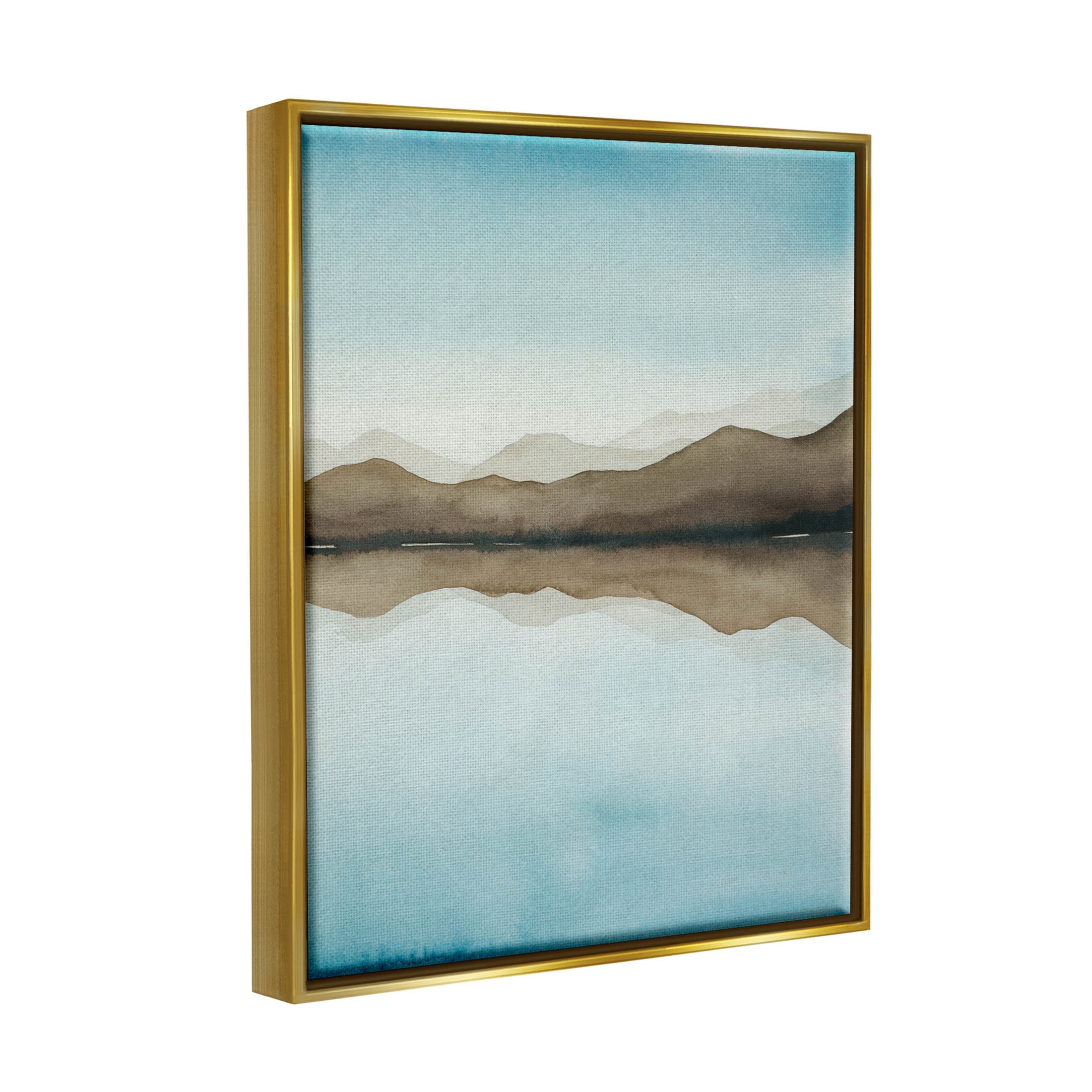 Stupell Industries Lakeside Mountains Reflection Landscape Painting Metallic Gold Floating Framed Canvas Print Wall Art, Design by Grace Popp