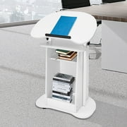 Mobile Desk Height Adjustable Computer Cart Work Station Rolling Presentation Cart Mobile Presentation Stand White