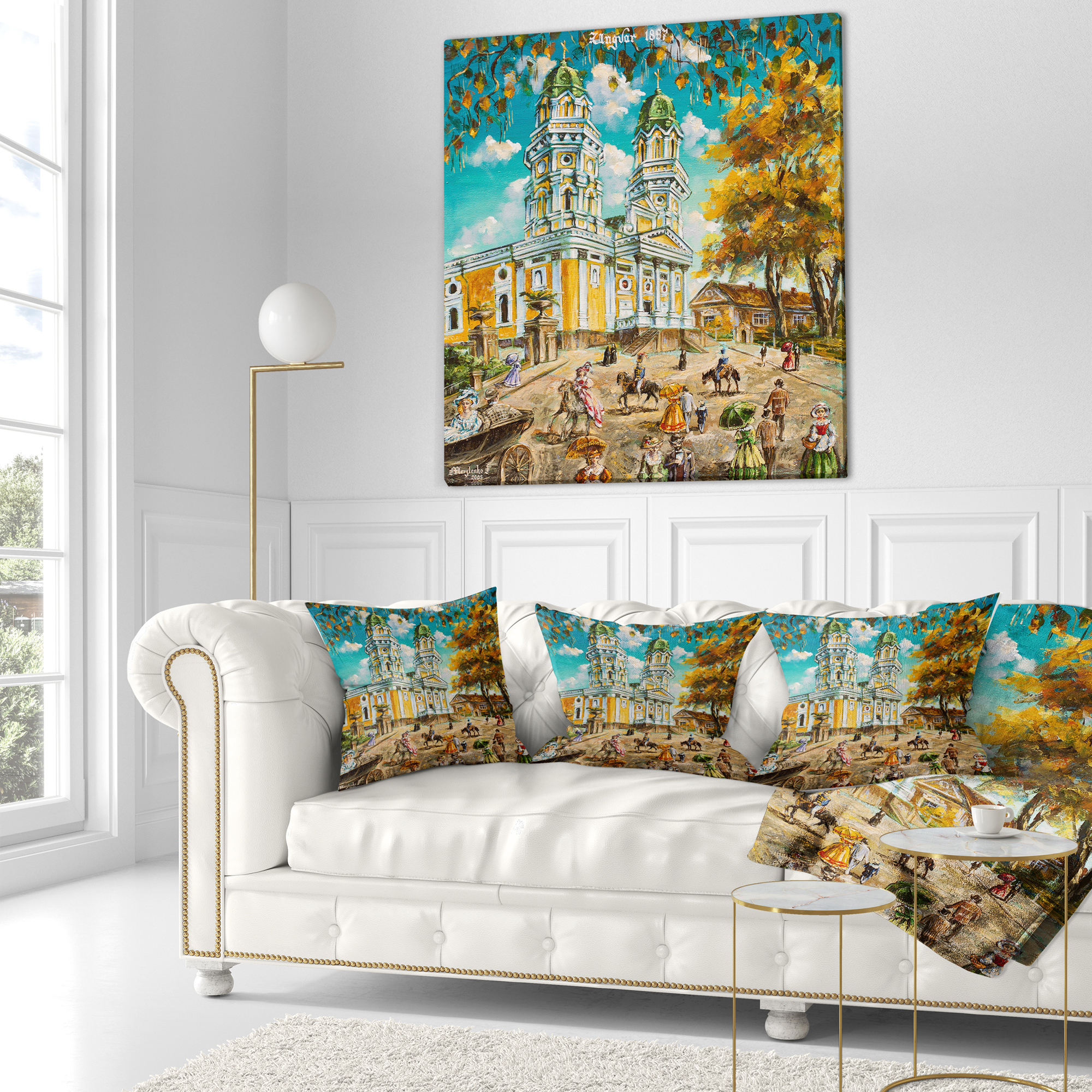 Designart Old Church - Landscape Printed Throw Pillow - 18x18