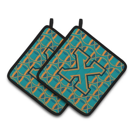 

Carolines Treasures CJ1063-XPTHD Letter X Football Aqua Orange and Marine Blue Pair of Pot Holders 7.5HX7.5W