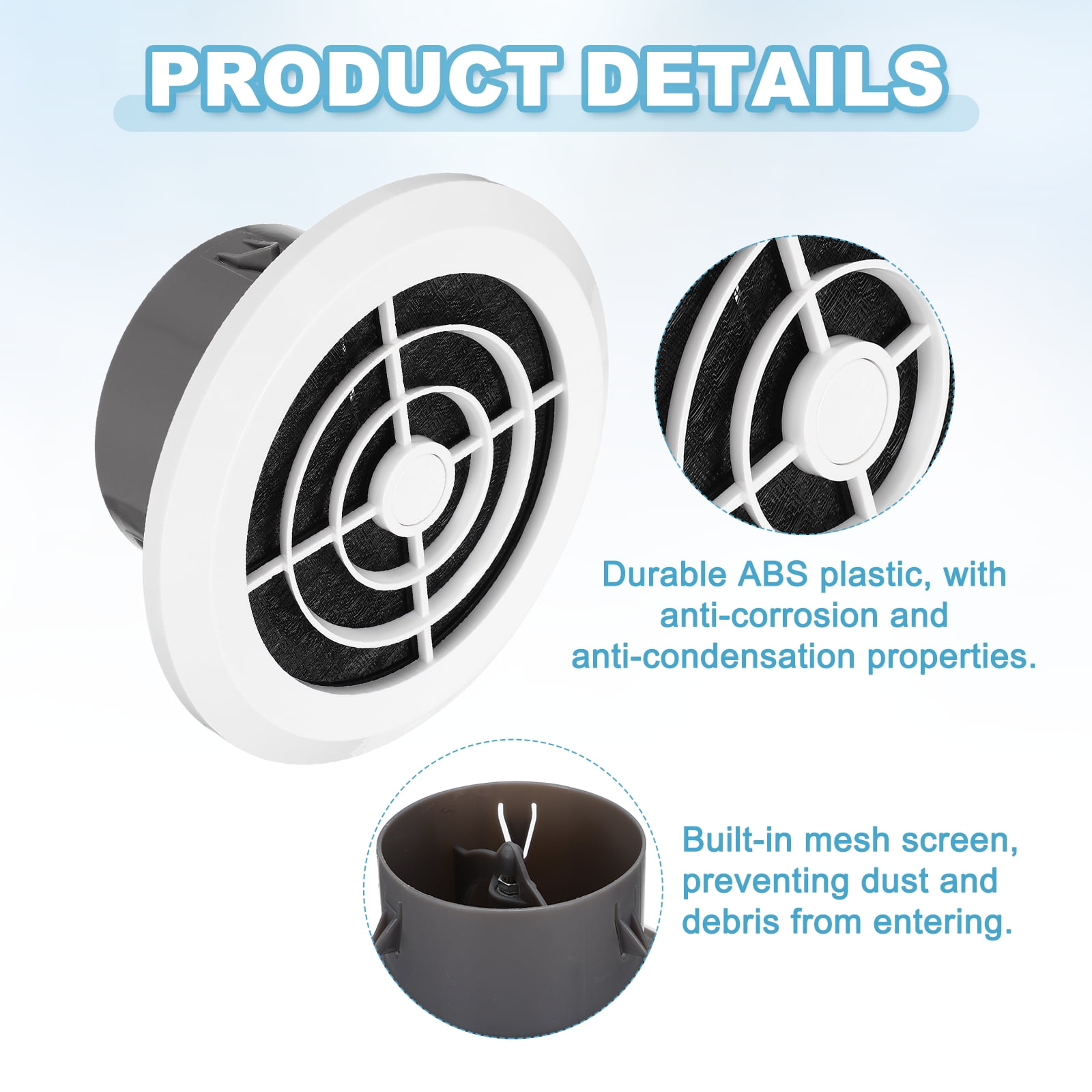 Uxcell 4 Inch Round Air Vent Cover, ABS Air Diffuser Ceiling Vent Covers, Black/White