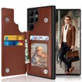 thumbnail image 1 of Tiflook Wallet Case For Samsung Galaxy S22 Ultra Minimalist PU Leather Card Holder Flip Cover Brown, 1 of 7