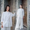 thumbnail image 3 of Traje de tai chi de lino y algodón Chenji para mujer, estilo moderno, camisa de artes marciales, ropa de práctica, pantalones de ejercicio matutino de verano, 3 of 4