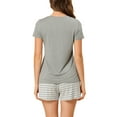 thumbnail image 3 of INSPIRE CHIC Women's Lounge V Neck Stretchy Tops and Shorts 2pc Pajama Sets L Grey, 3 of 5