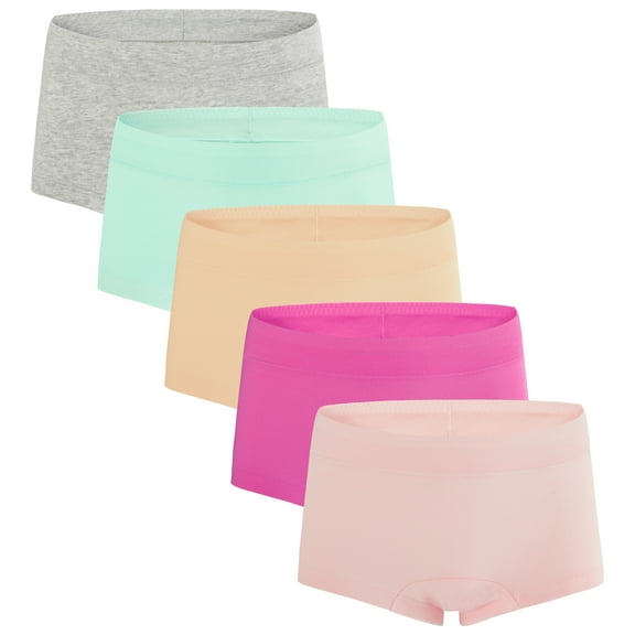 INNERSY Girl's Cotton Underwear Breathable Boxer Briefs for Everyday Pack of 5 (12-14 Years,Solid Color)