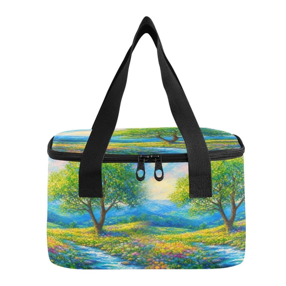6L Insulated Lunch Bag Square Handheld Cooler Tote Spring Tree Stream Landscape Reusable Thermal Bag with Polyester & Aluminum Lining for Work Picnic Travel