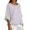 thumbnail image 5 of Miluxas Womens Striped Shirts Batwing Half Sleeve Round Neck Loose Tunic Shirts Cute Ruffle Trim Beach Vacation Outfits for Casual Summer White, 5 of 8