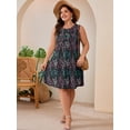 thumbnail image 4 of SHOWMALL Women's Plus Size Sleeveless Dress with Pockets, Summer Beach Sundress, Black Sketch Floral 1X Pleated Chest Tank Dress for Vacation & Casual Wear, 4 of 7