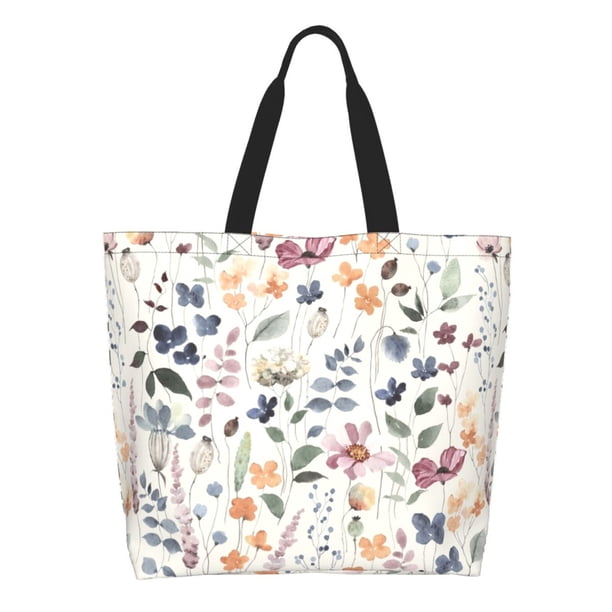 Balery Watercolor Floral Bolsa Tote Estilo Estético con Cremalleras, Bolsa de Hombro, Bolsa de Compras Grande y Plegable