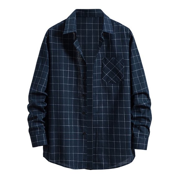 JUUYY Men's Flannel Plaid Shirts Spring Fashion Long Sleeve Regular Fit Big and Tall Casual Lapel Button Down Wrinkle Free Shirt with Front Pocket Black#04 S