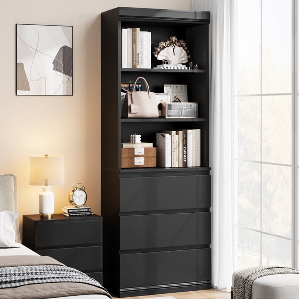 Estantería Alta de 70" de Alto con Repisa Abierta de 3 Niveles, Librero Moderno de Almacenamiento Estanterías Profundas de Madera Gabinete Organizador de Almacenamiento para Biblioteca Oficina