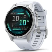 Garmin Fenix 8ÂÂ 43 mm, AMOLED Multisport GPS Smartwatch, Silver with Whitestone Silicone Band, Built-in LED Flashlight with Black EarBuds