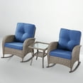thumbnail image 3 of POCASSY Outdoor Rocking Chairs with Cushion, 3 Pieces Patio Rocker Gray Wicker Rattan Set with Wicker Side Table for Porch Deck Balcony, Blue, 3 of 8