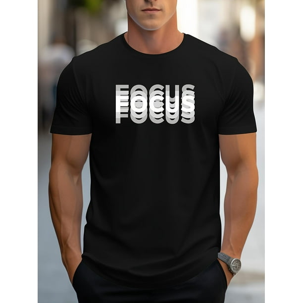 FOCUS Print Men's Round Neck Print Tee Short-Sleeve Comfy T-Shirt Loose Casual Top For Spring Summer Holiday Men's Clothing As Gifts Tee For Adult, Men, Women, Teen, Teenager, Adolescent,Youth