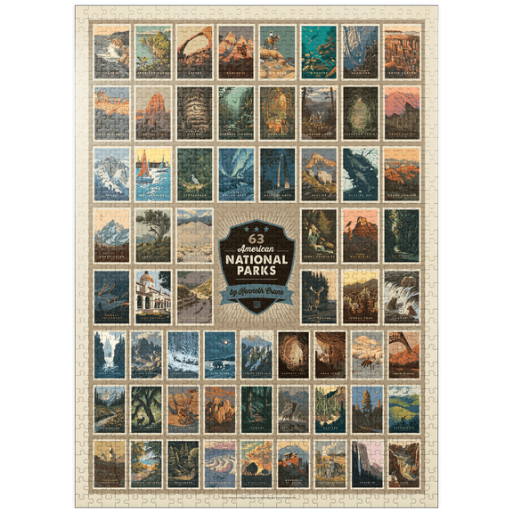 MyPuzzle - 63 American National Parks: By Kenneth Crane, Vintage Poster - Premium 1000 Piece Jigsaw Puzzle for Adults
