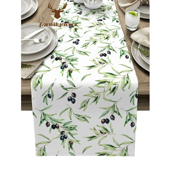 Watercolor Olive Leaf Texture Table Runner Home Wedding Table Flag Mat Centerpieces Decoration Party Dining Long Tablecloth