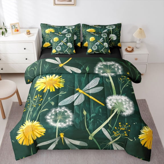 Castle Fairy Teens Flying Dragonfly Twin Bedding Sets,Floral Daisy Bedding Comforter Set