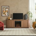 thumbnail image 2 of Walker Edison Modern Reeded 70” Fireplace TV Stand - Mocha, 2 of 12