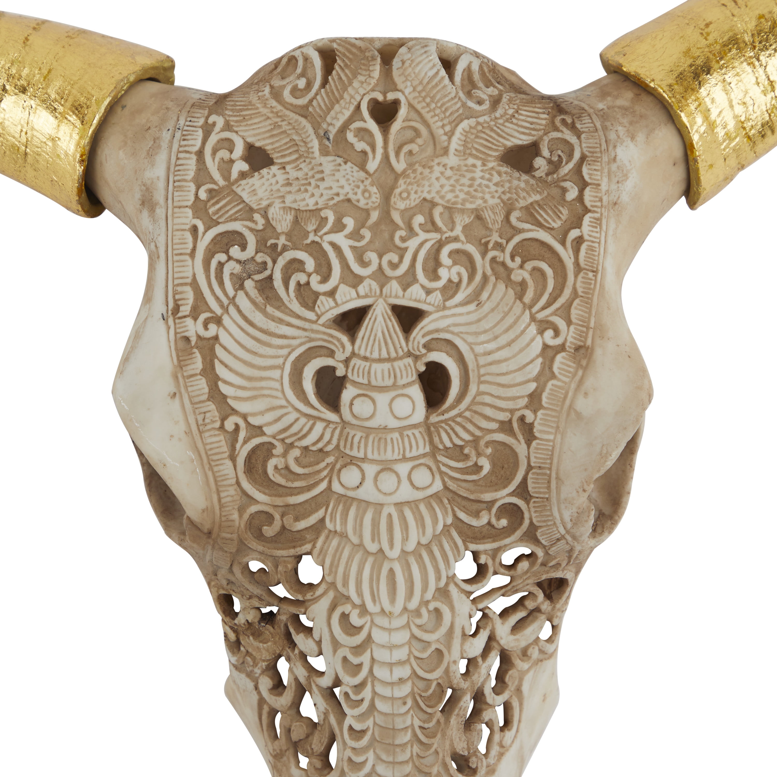 DecMode Brown Polystone Carved Skull Cow Wall Decor