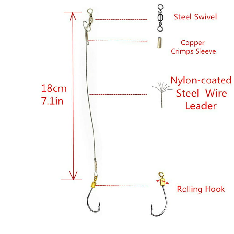 Juhai 5Pcs Anti-Bite Stainless Steel Wire Leader Fishing Rigs