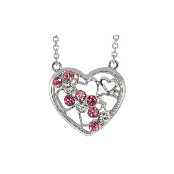 Gem Stone King Collection Pink and White Heart Necklace Made with Crystals