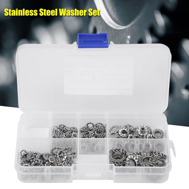Peahefy Ensemble de 300 Pcs de Rondelles Dentelées en Acier Inoxydable 304 avec Verrou, Rondelles Dentelées Externes avec Verrou, Rondelle Dentelée