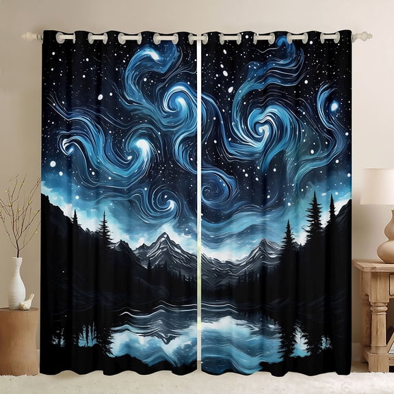 Homewish Ngalaxy Starry Sky Black Out Curtains,Natural Scenery Curtains Pack of 2 (42x63 Each),Oil Painting Artistic Bedroom Curtains For Girls Boys,Breathable Home Decor